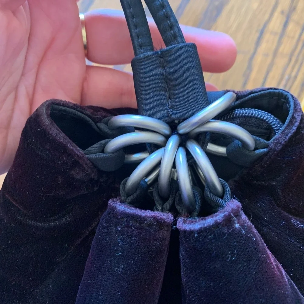 Nine West Velvet Drawstring Mini Backpack Purse‎ Black Whimsigoth Y2K Goth
